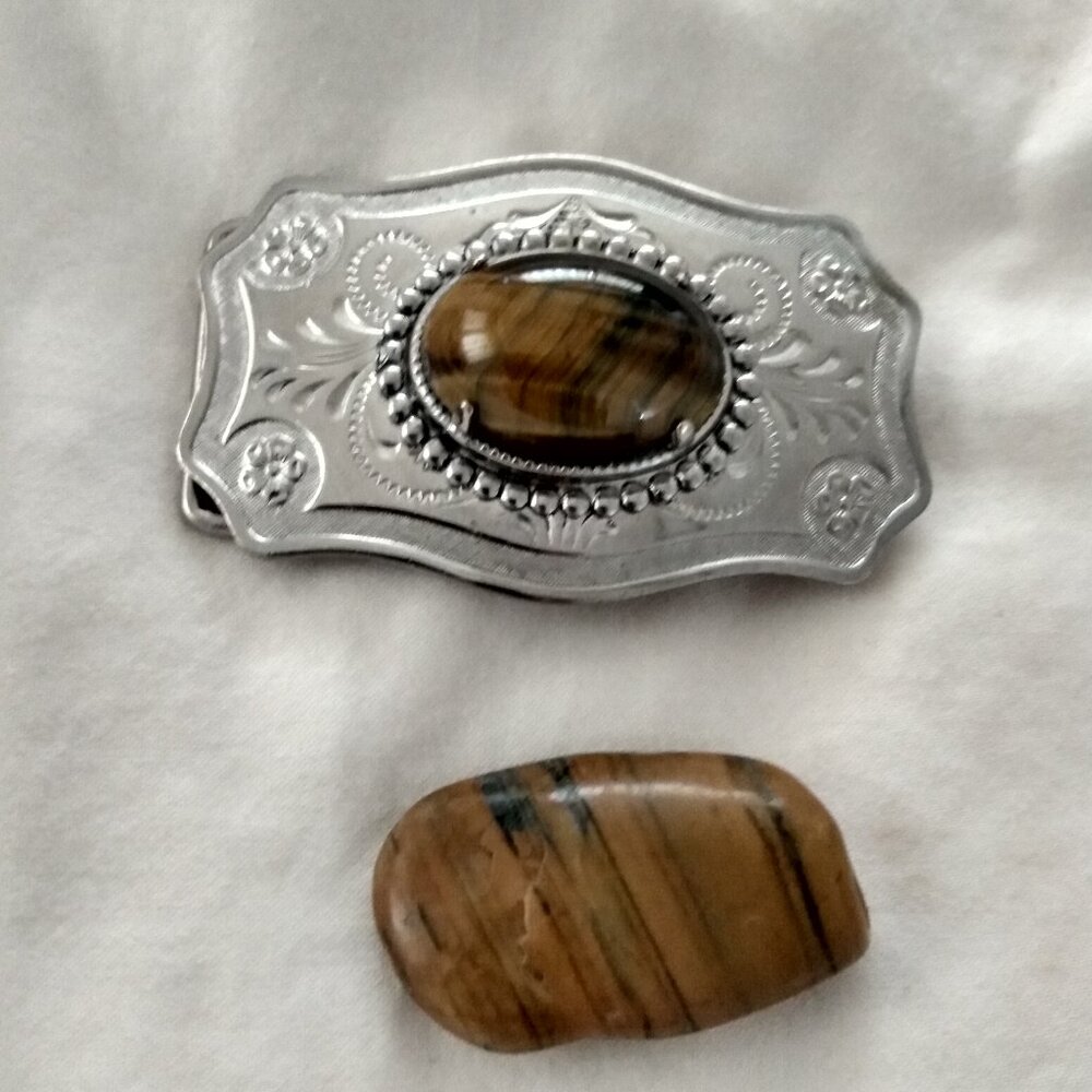 TIGER EYE !! Sterling silver belt buckle -- new -- and New Tiger Eye Stone